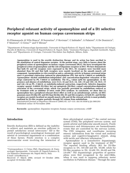 Peripheral Relaxant Activity of Apomorphine and of a D1 Selective Receptor Agonist on Human Corpus Cavernosum Strips