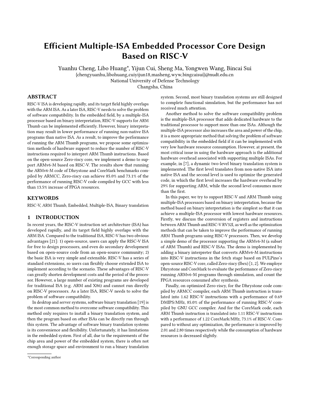 Efficient Multiple-ISA Embedded Processor Core Design Based on RISC-V