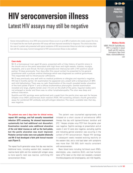 HIV Seroconversion Illness Update Latest HIV Assays May Still Be Negative
