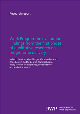 Work Programme Evaluation: Findings from the First Phase of Qualitative
