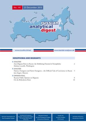 Russian Analytical Digest No 141: Xenophobia and Migrants