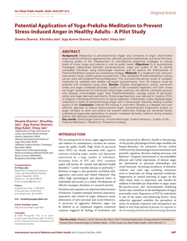 Potential Application of Yoga-Preksha-Meditation to Prevent Stress-Induced Anger in Healthy Adults