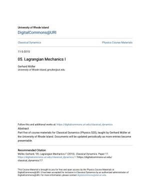 05. Lagrangian Mechanics I