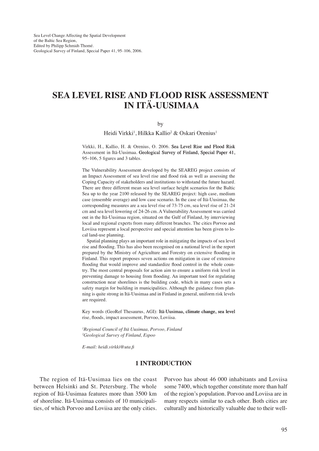 Sea Level Rise and Flood Risk Assessment in Itä-Uusimaa