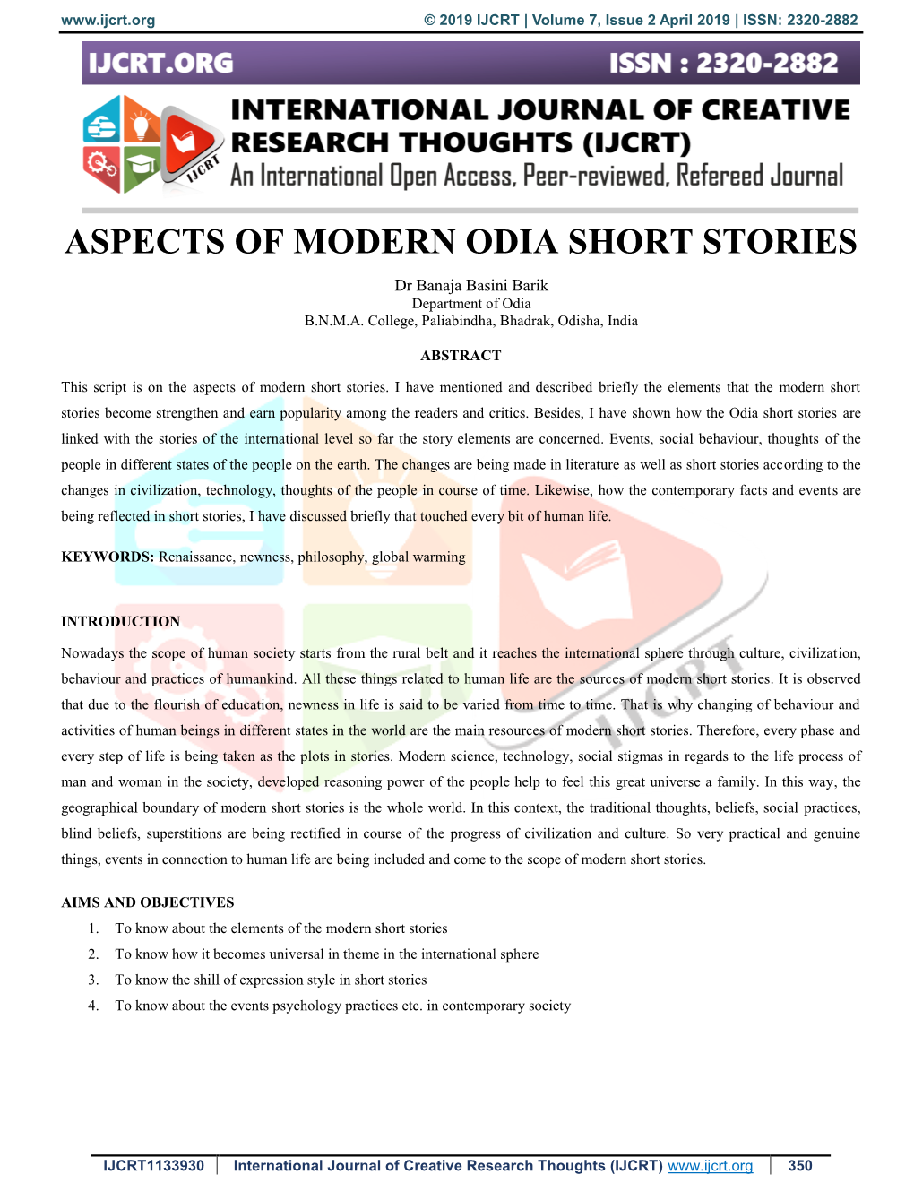 Aspects of Modern Odia Short Stories