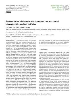 Determination of Virtual Water Content of Rice and Spatial Characteristics Analysis in China