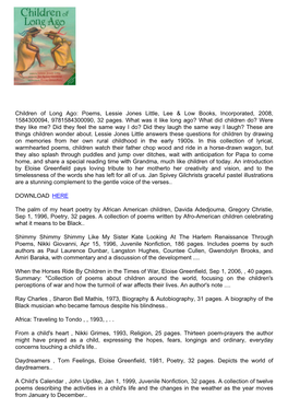 Download Children of Long Ago: Poems, Lessie Jones Little, Lee & Low Books, Incorporated, 2008