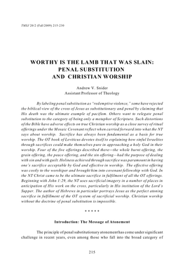 Worthy Is the Lamb That Was Slain: Penal Substitution and Christian Worship