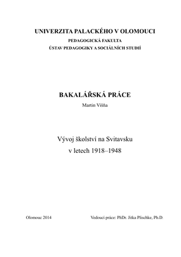 BAKALÁŘSKÁ PRÁCE Vývoj Školství Na Svitavsku V Letech 1918–1948