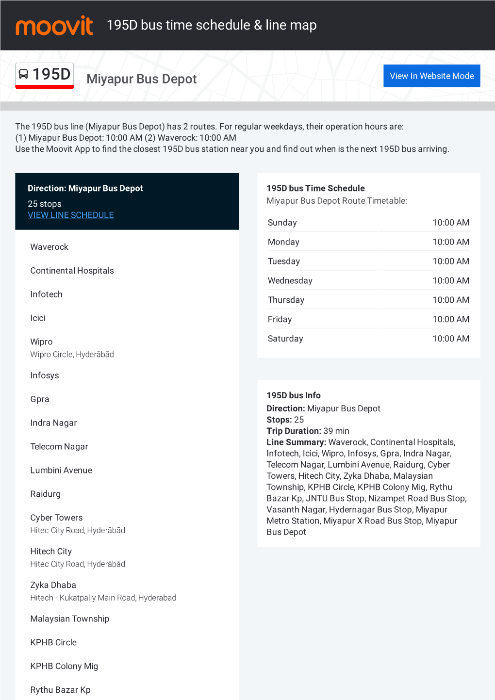 195D Bus Time Schedule & Line Route