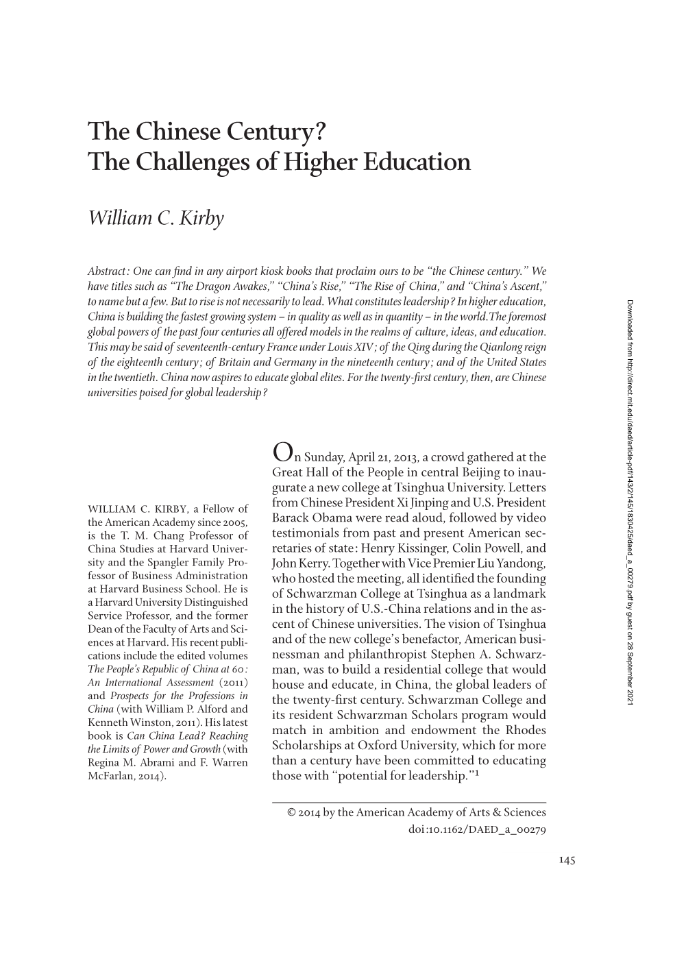 The Chinese Century? the Challenges of Higher Education