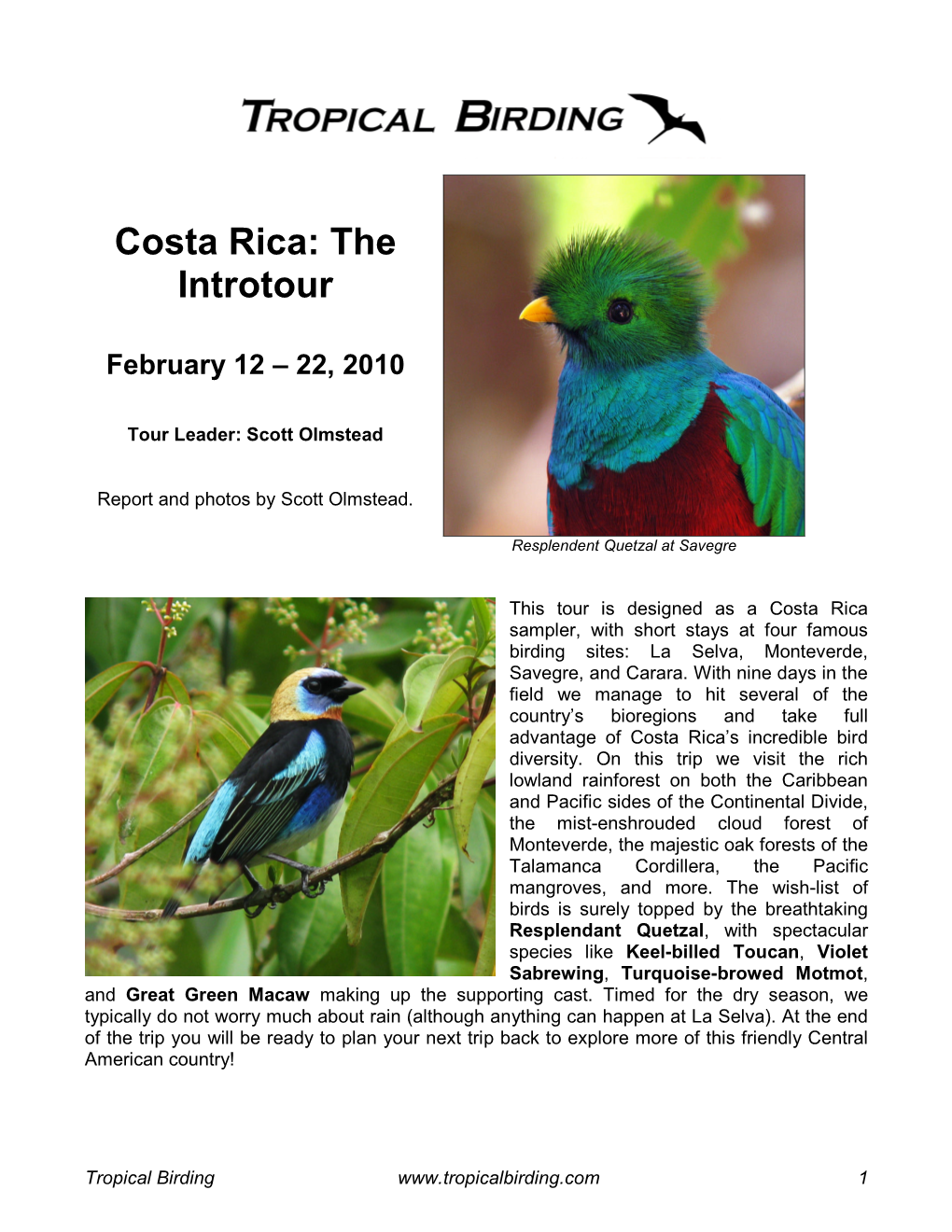 Tropical Birding Tour Report