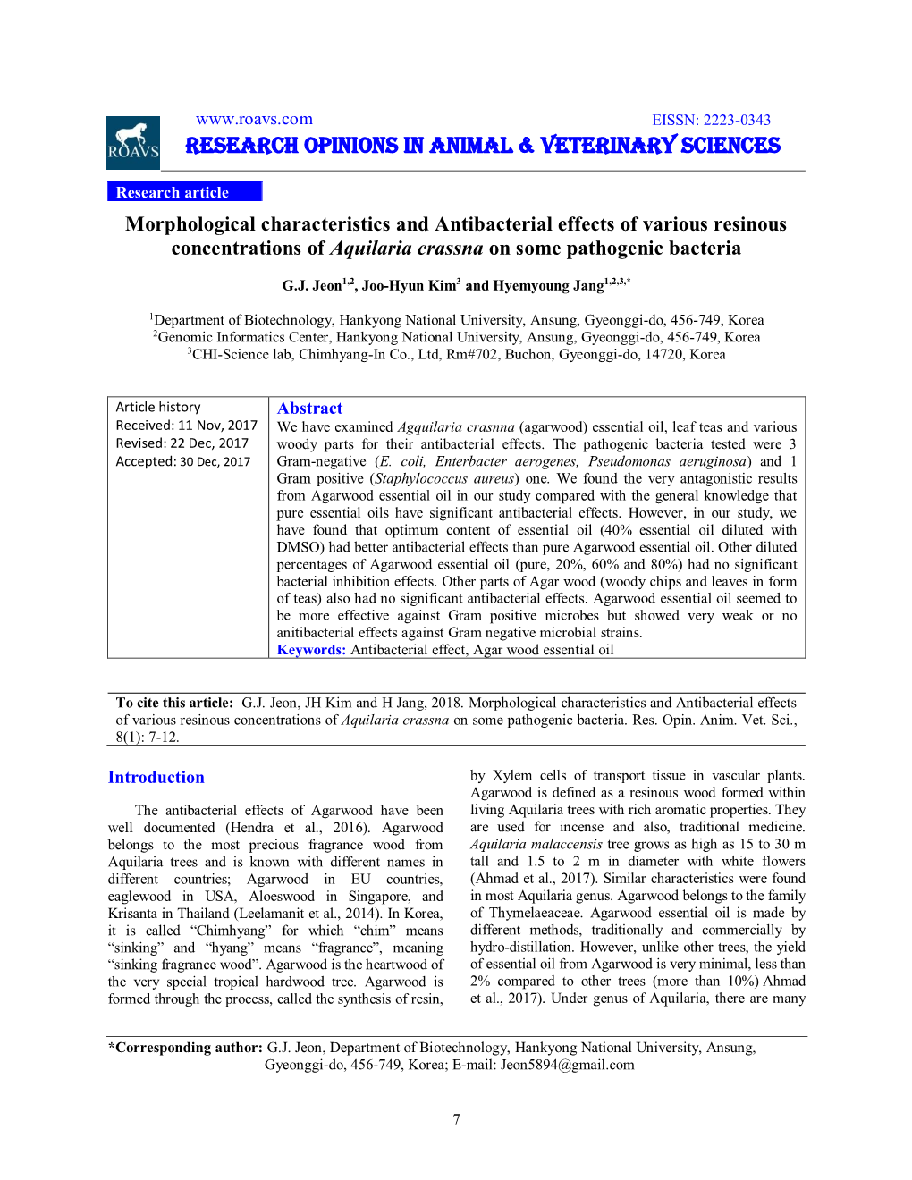 Research Opinions in Animal & Veterinary Sciences