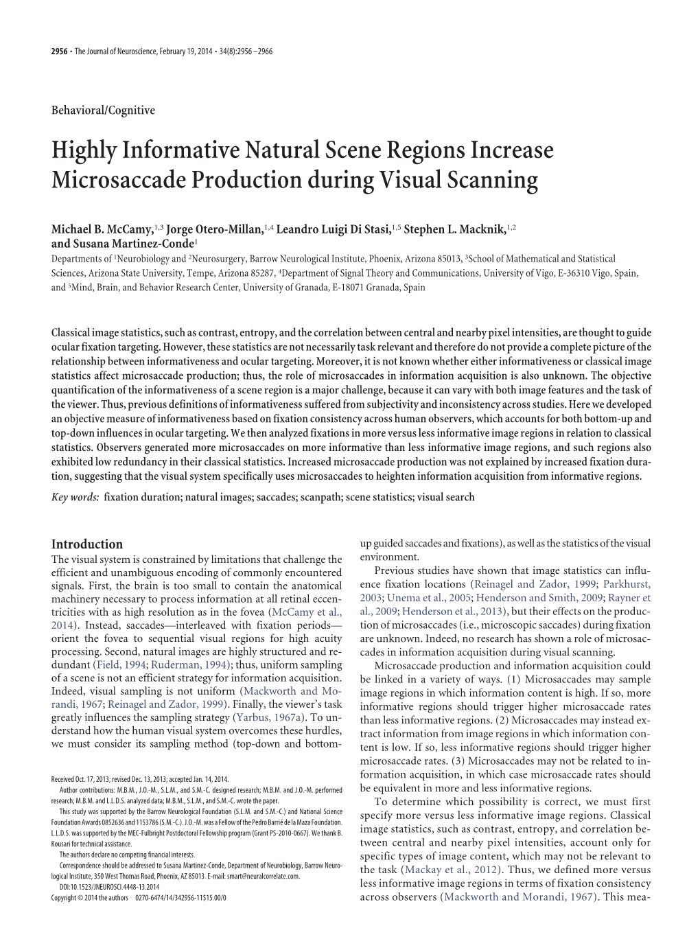 Highly Informative Natural Scene Regions Increase Microsaccade Production During Visual Scanning