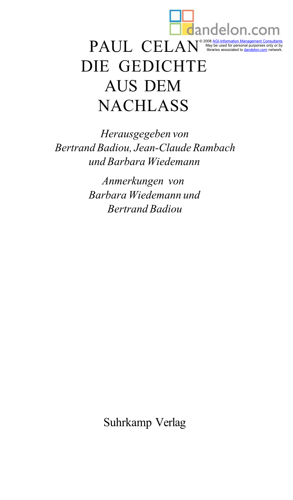 Paul Celan Die Gedichte Aus Dem Nachlass