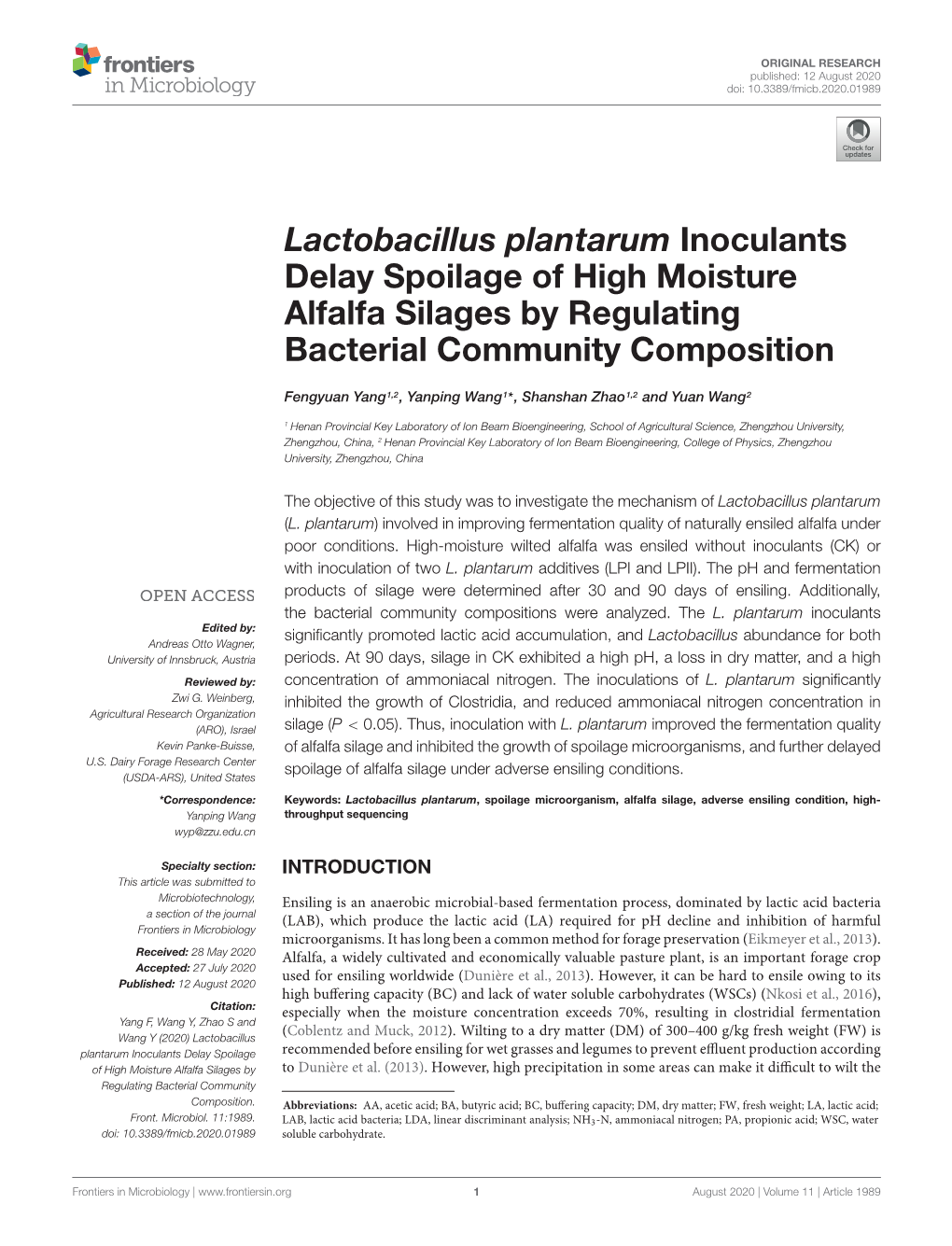 Lactobacillus Plantarum Inoculants Delay Spoilage of High Moisture Alfalfa Silages by Regulating Bacterial Community Composition