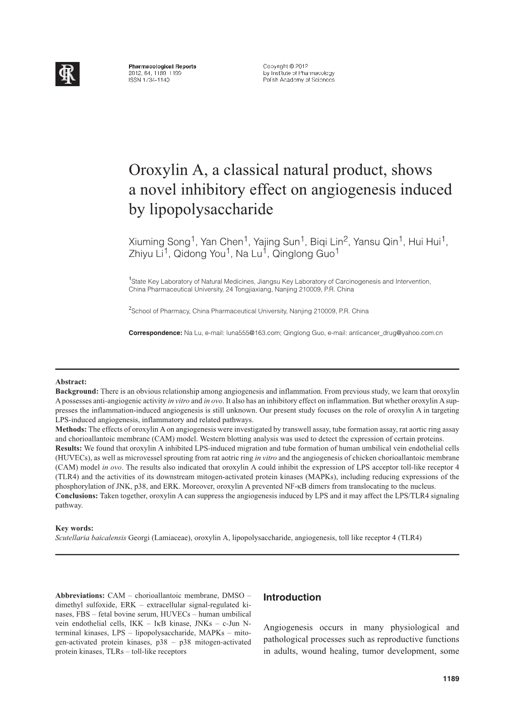 Oroxylin A, a Classical Natural Product, Shows a Novel Inhibitory