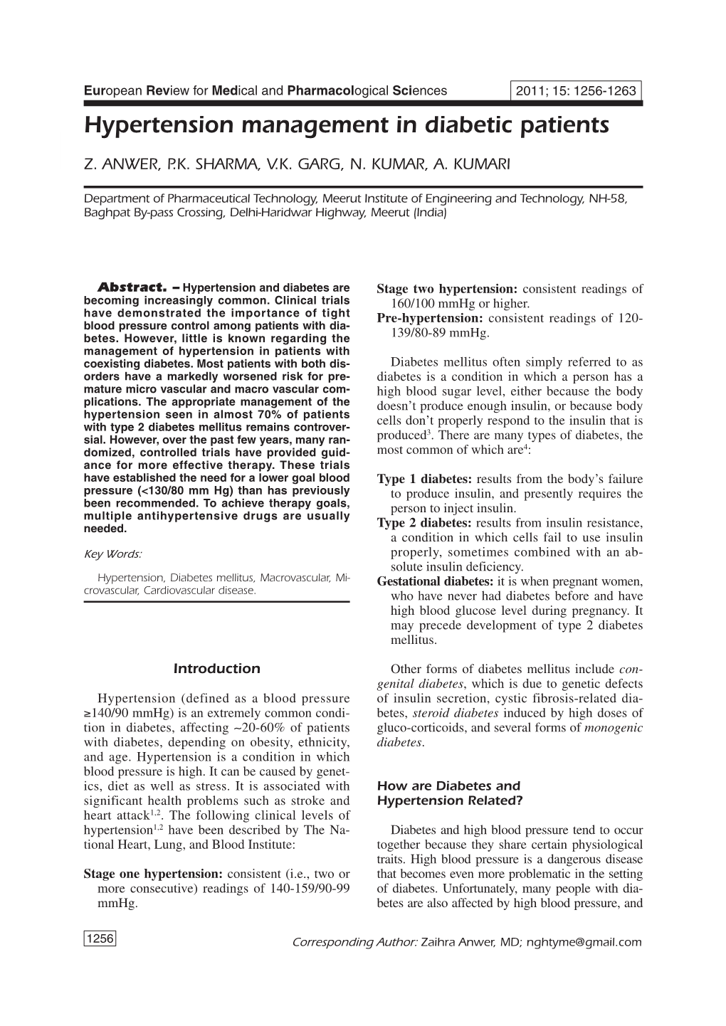 Hypertension Management in Diabetic Patients