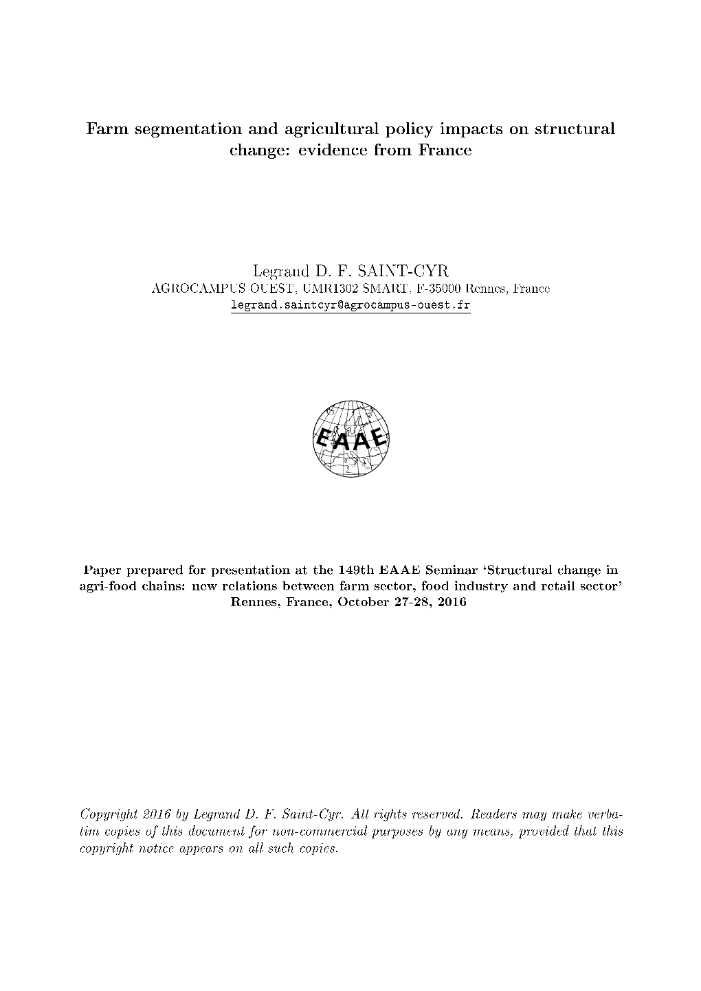 Farm Segmentation and Agricultural Policy Impacts on Structural Change: Evidence from France