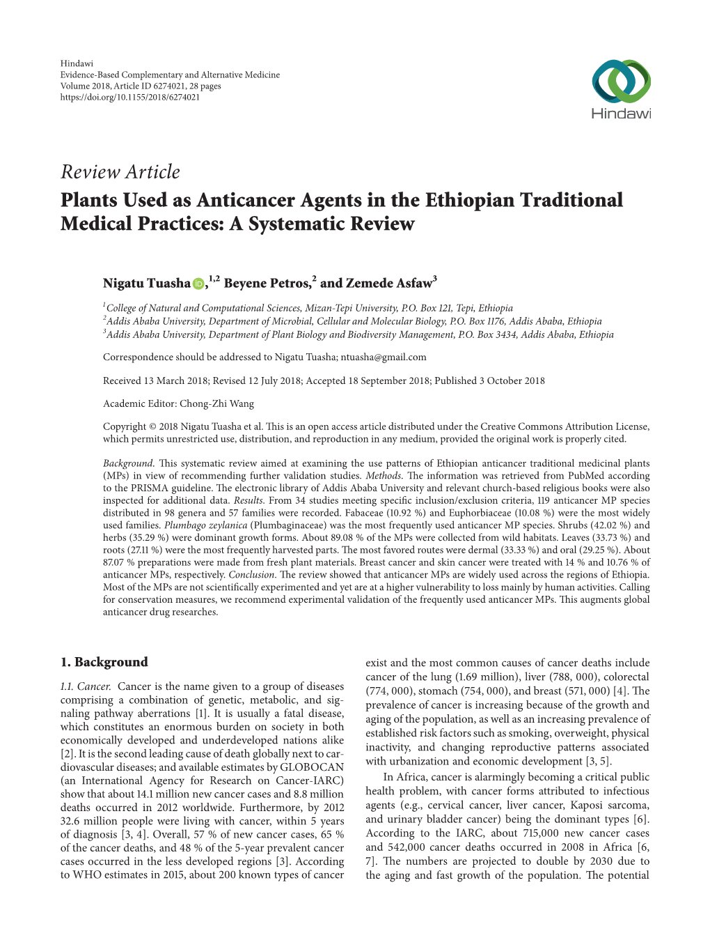 Plants Used As Anticancer Agents in the Ethiopian Traditional Medical Practices: a Systematic Review