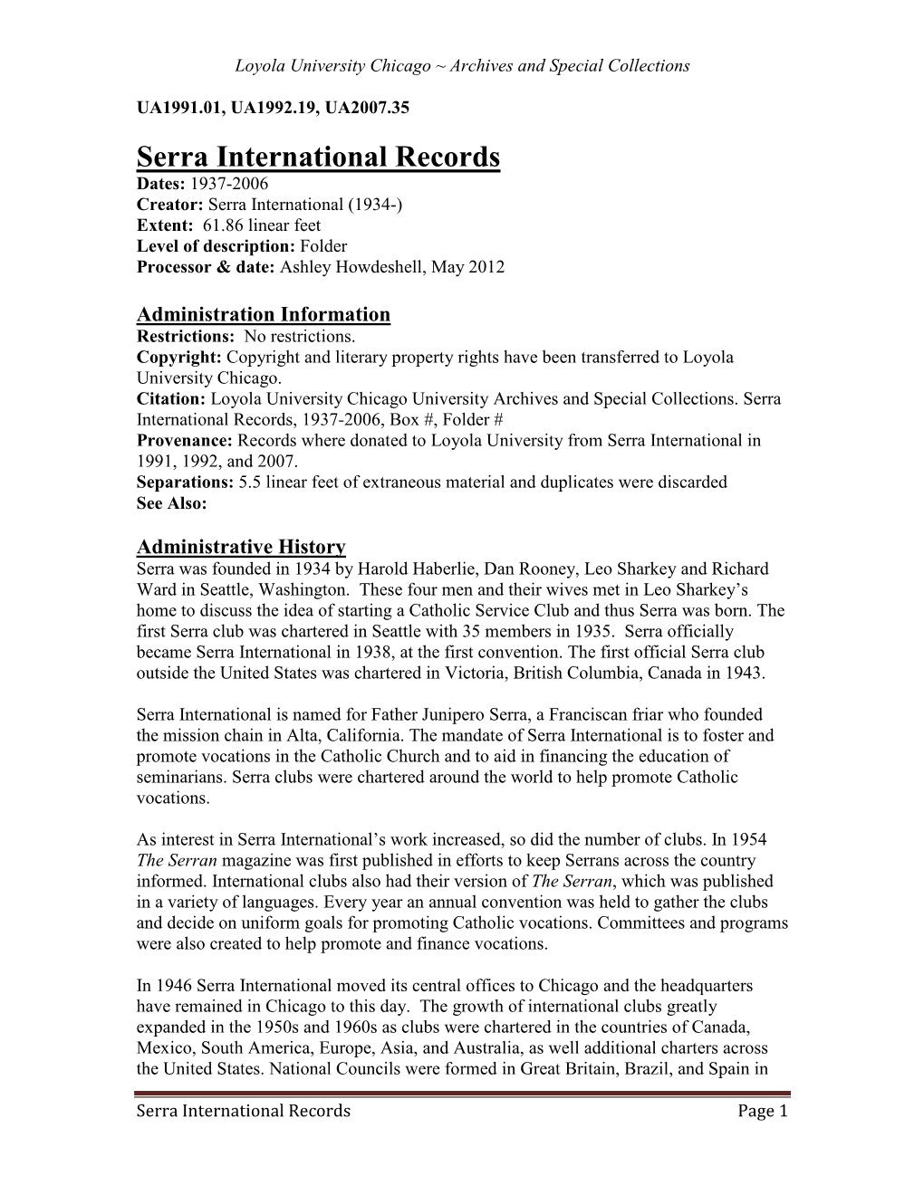 Serra International Records