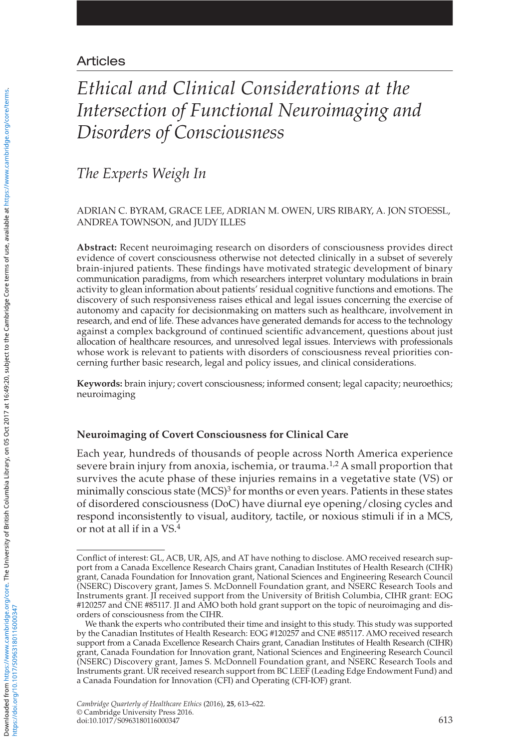 Ethical and Clinical Considerations at the Intersection of Functional Neuroimaging and Disorders of Consciousness