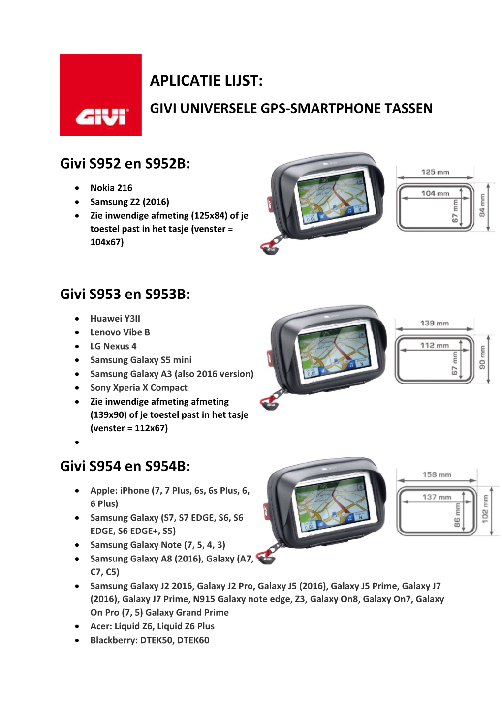 Aplicatie Lijst: Givi Universele Gps-Smartphone Tassen