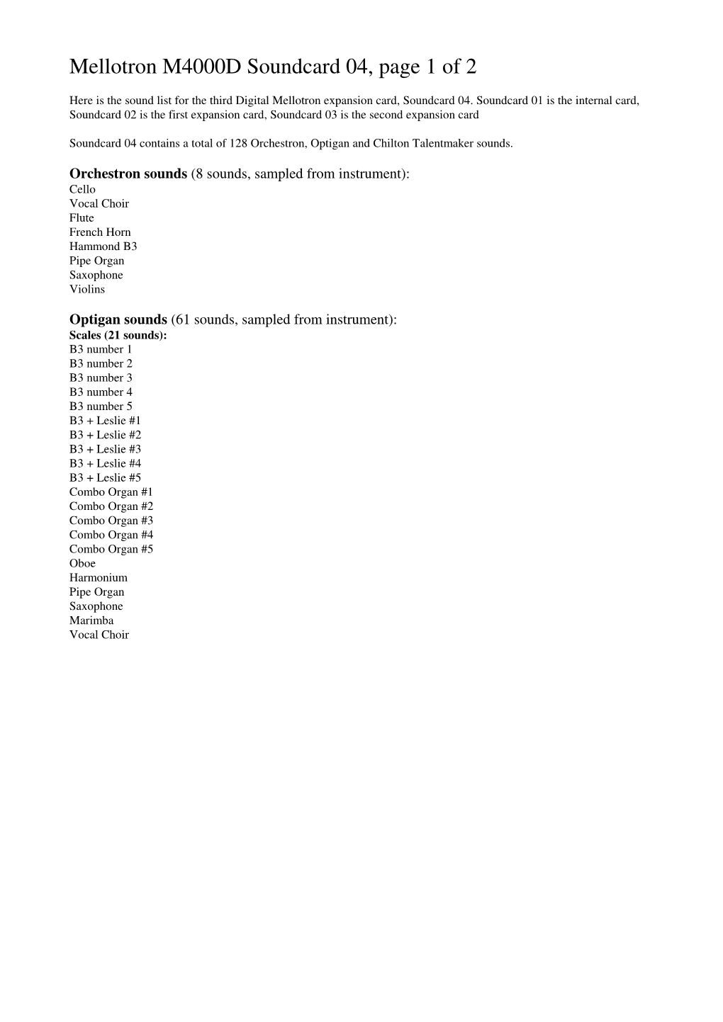 Mellotron M4000D Soundcard 04, Page 1 of 2