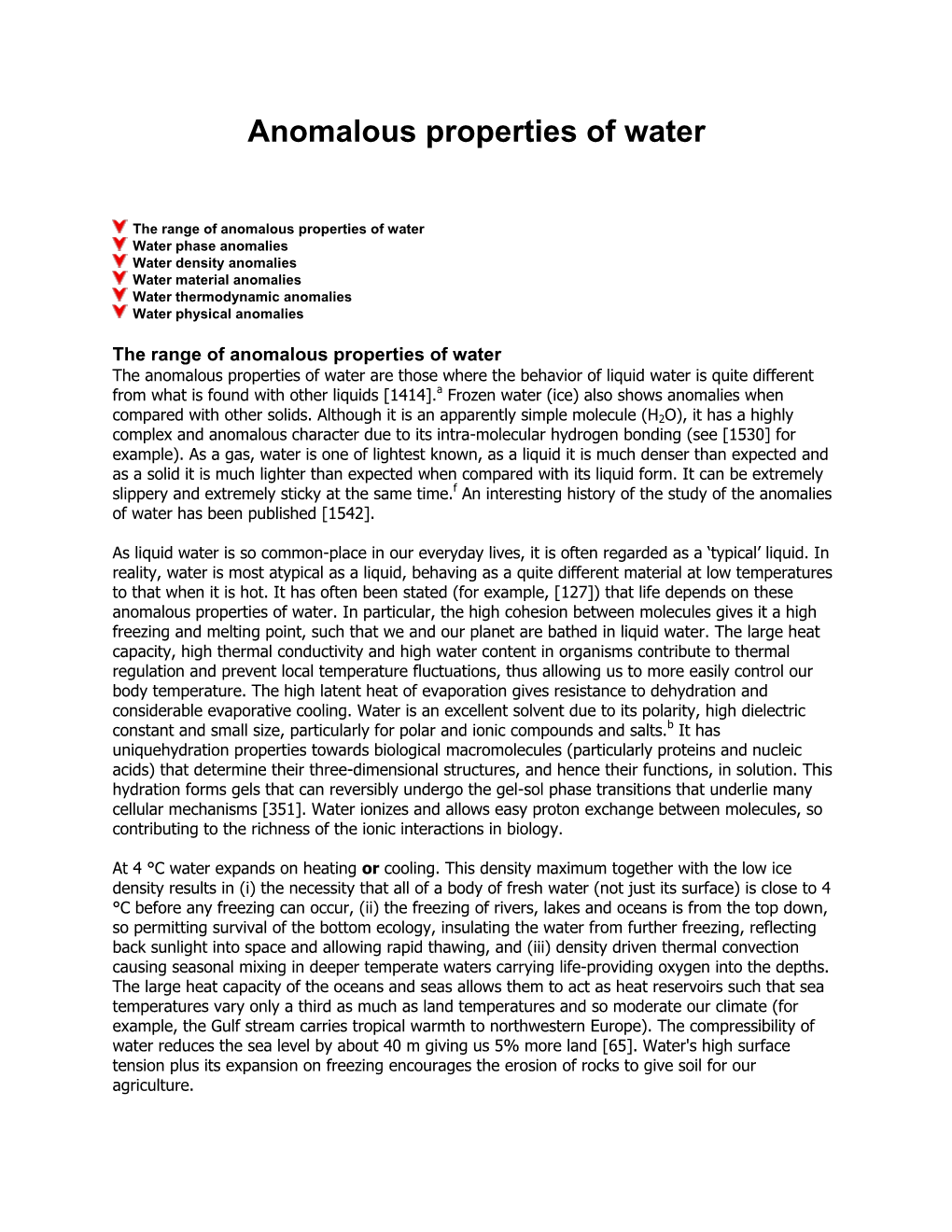 Anomalous Properties of Water