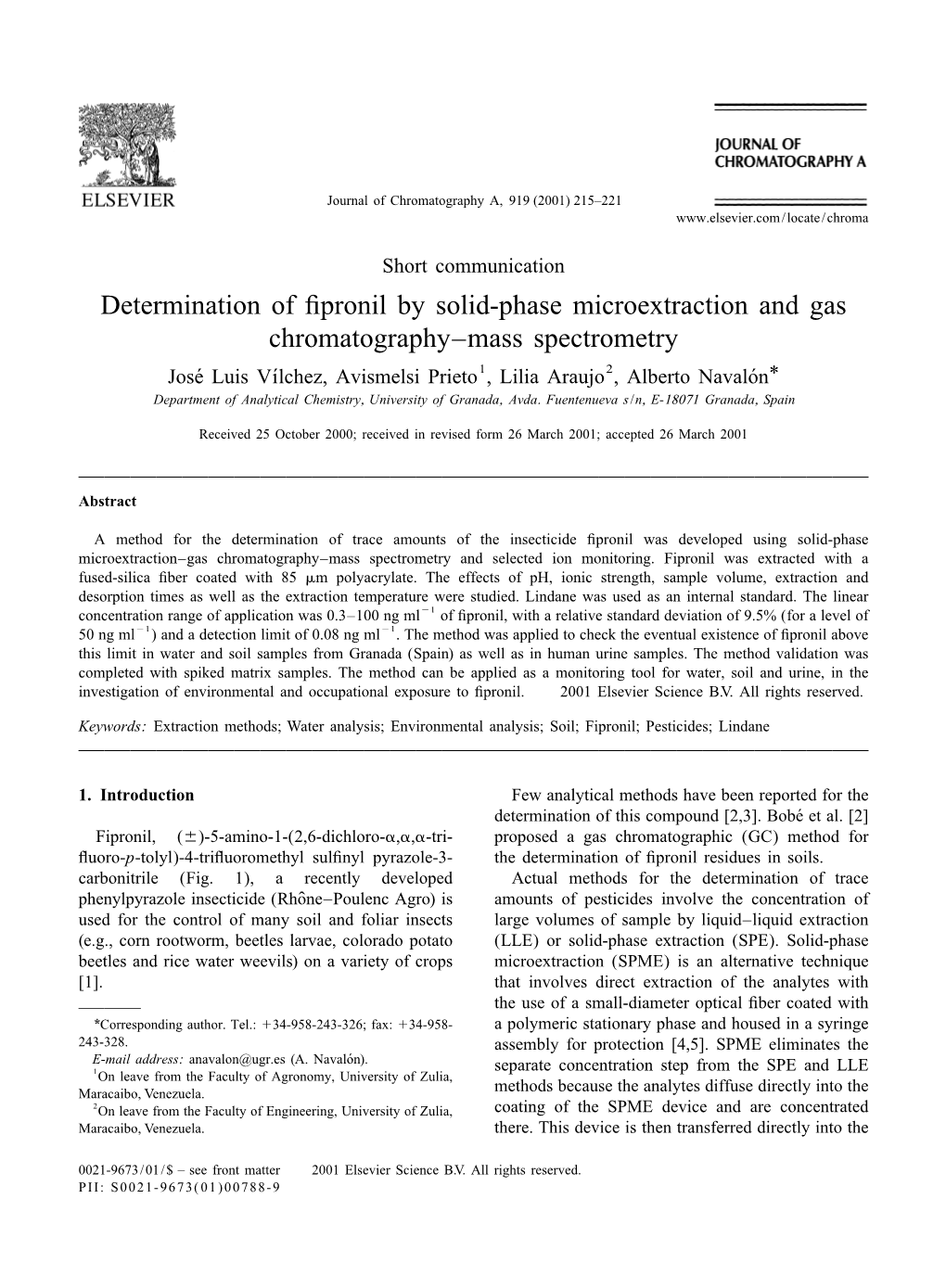 Determination of Fipronil by Solid-Phase Microextraction And