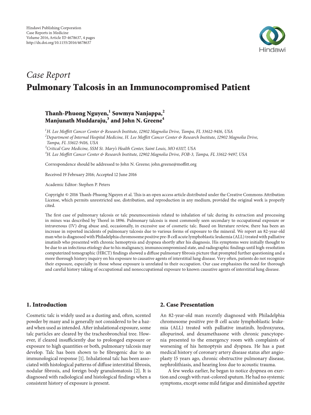 Pulmonary Talcosis in an Immunocompromised Patient