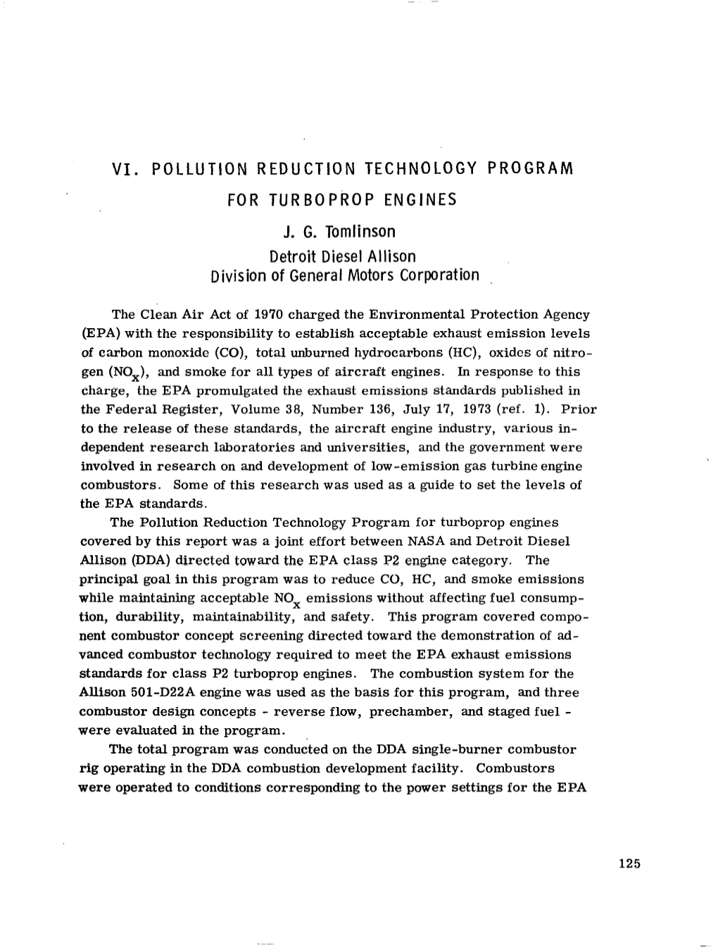 Vi. Pollution Reduction Technology Program for Turboprop Engines J