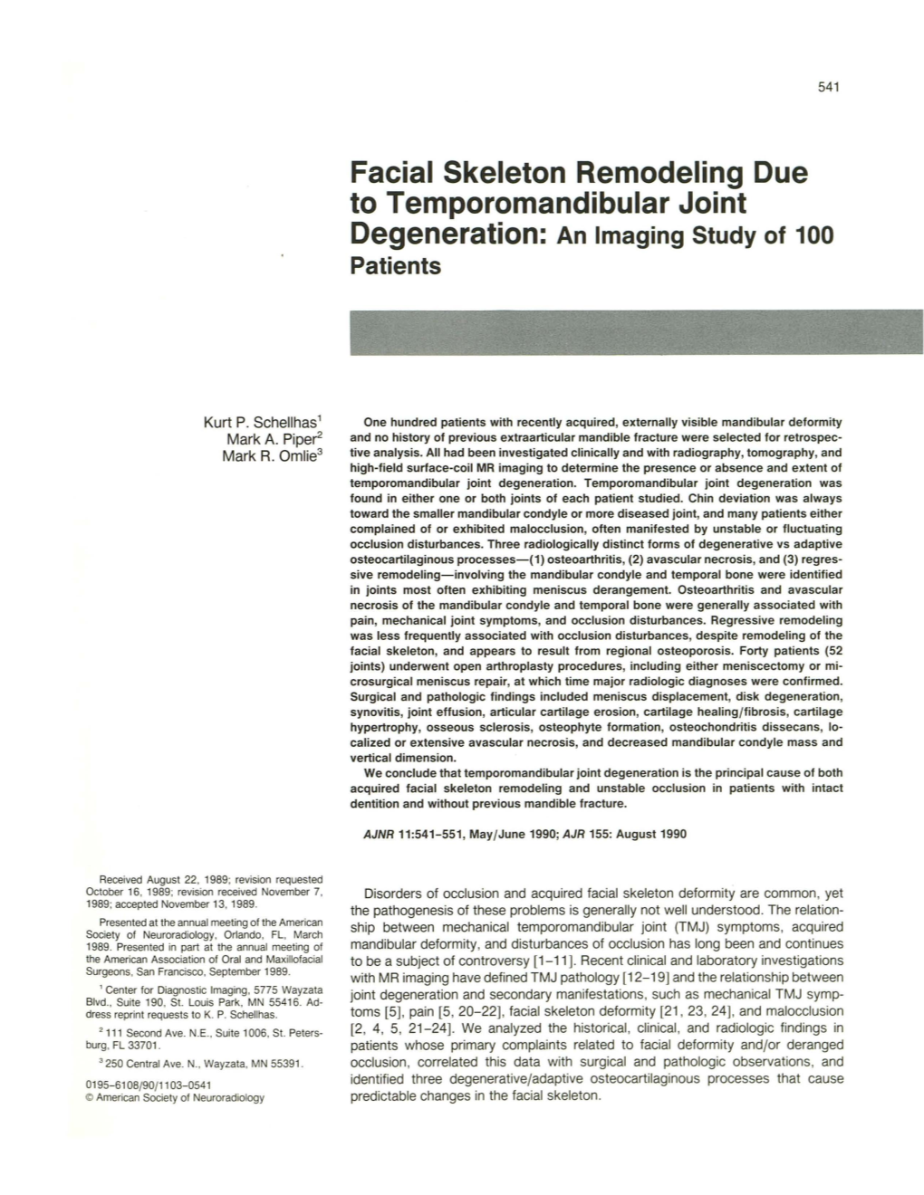 Facial Skeleton Remodeling Due to Temporomandibular Joint Degeneration: an Imaging Study of 100 Patients