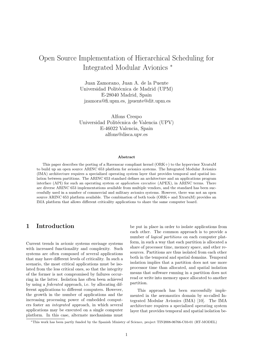 Open Source Implementation of Hierarchical Scheduling for Integrated Modular Avionics ∗