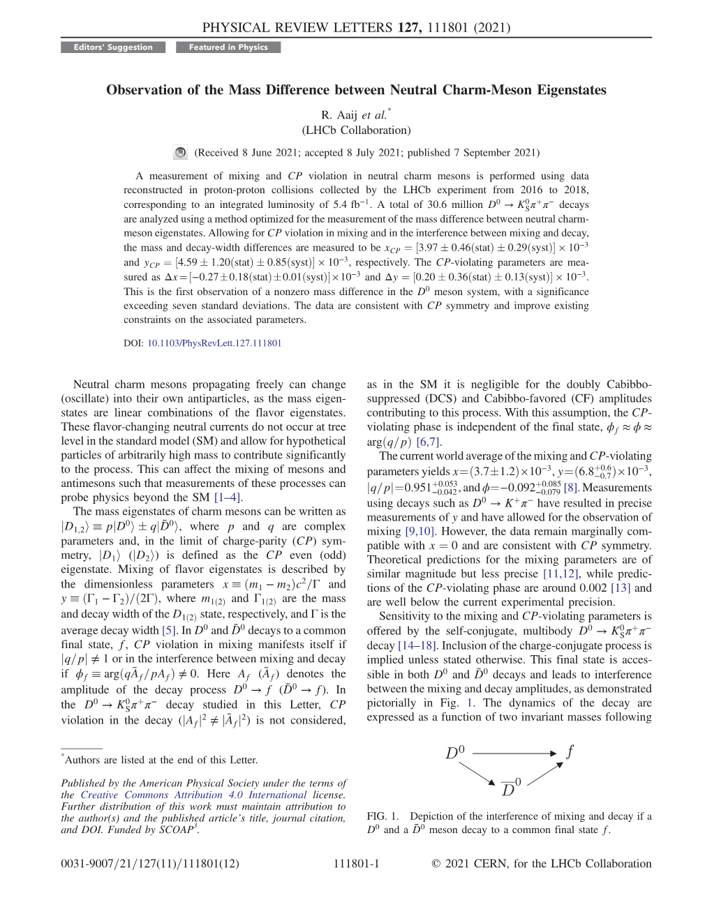 Observation of the Mass Difference Between Neutral Charm-Meson Eigenstates R