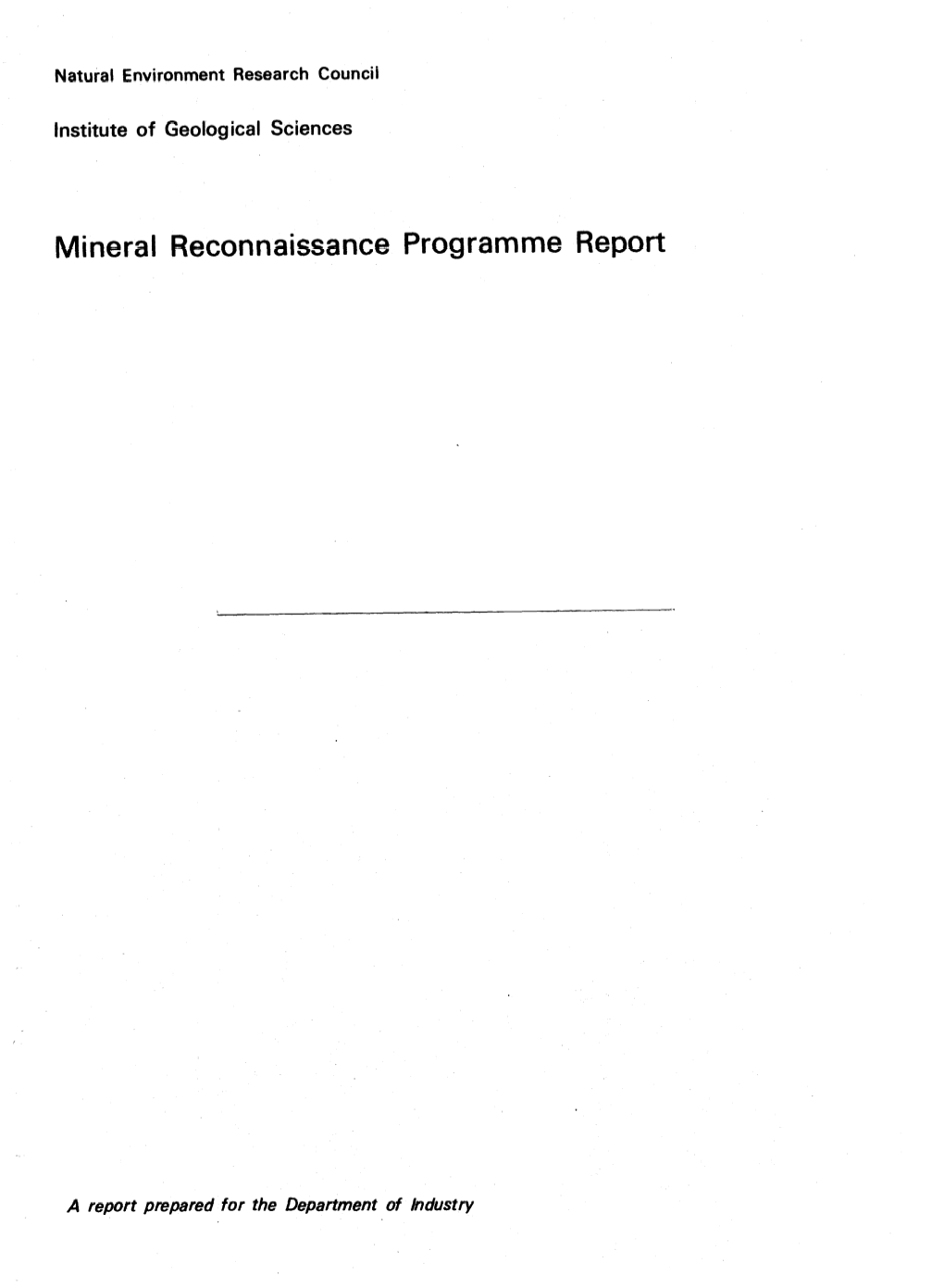 Mineral Reconnaissance Programme Report