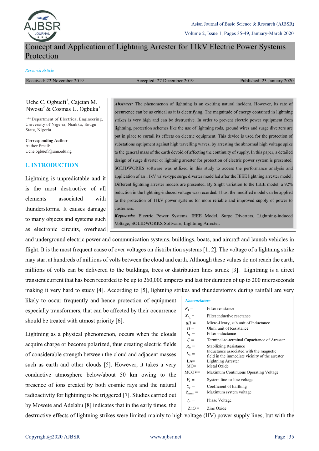 Concept and Application of Lightning Arrester for 11Kv Electric Power Systems Protection