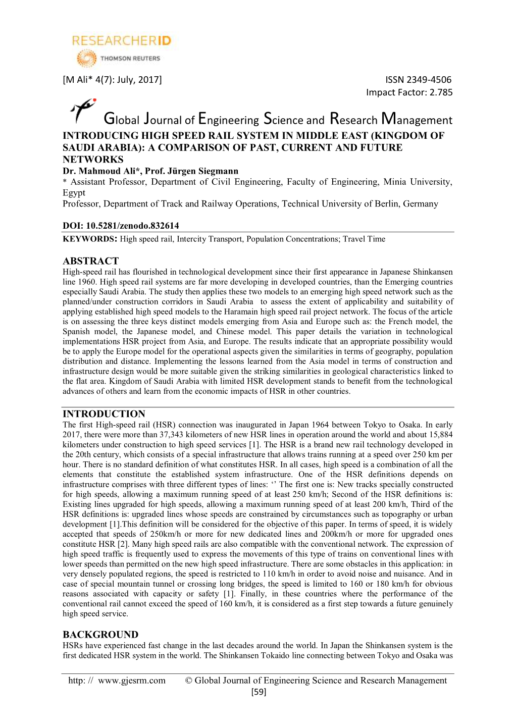 Global Journal of Engineering Science and Research Management