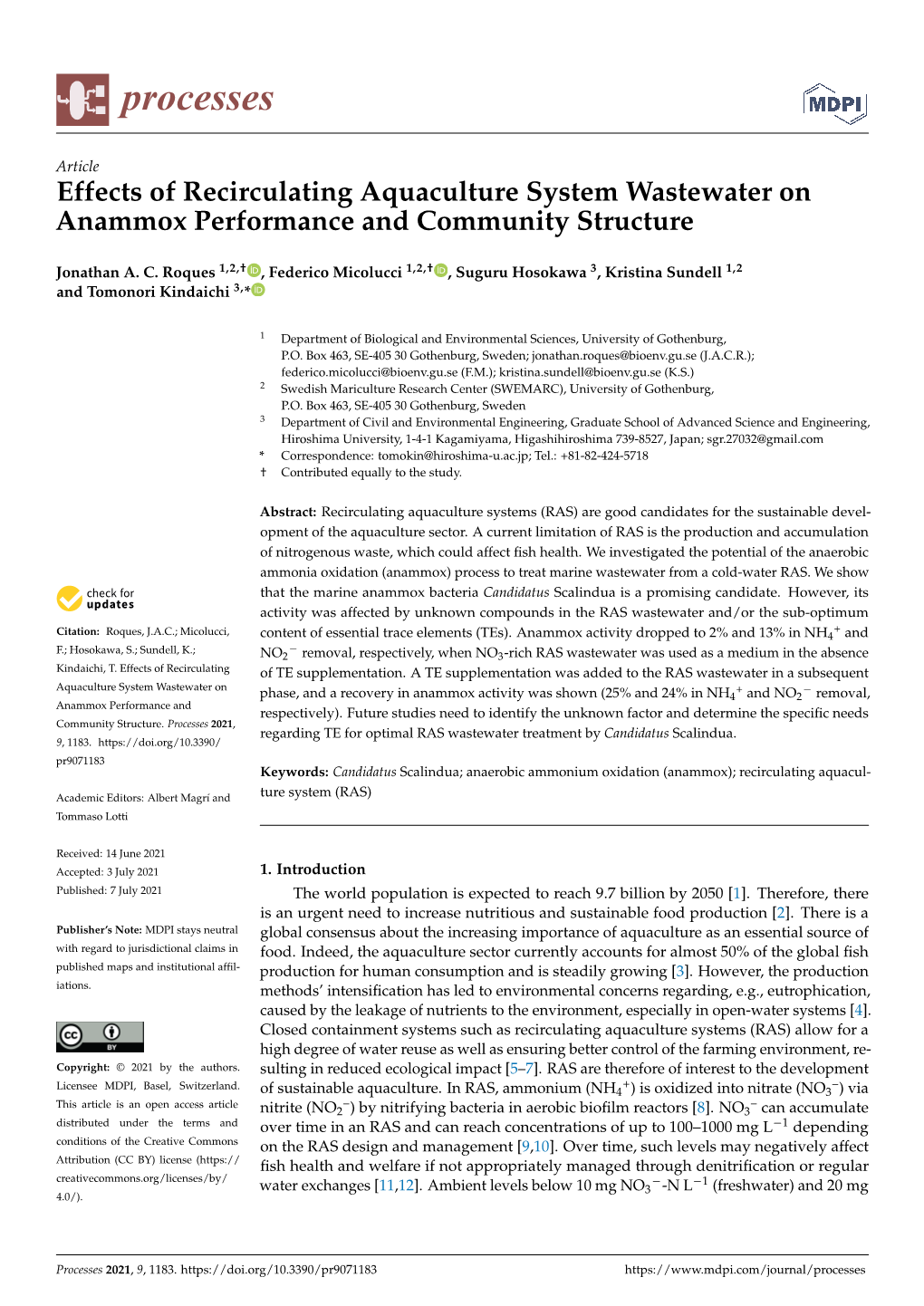 Effects of Recirculating Aquaculture System Wastewater on Anammox Performance and Community Structure