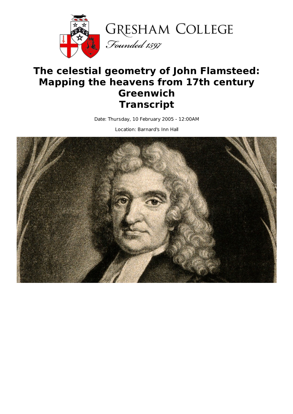 The Celestial Geometry of John Flamsteed: Mapping the Heavens from 17Th Century Greenwich Transcript