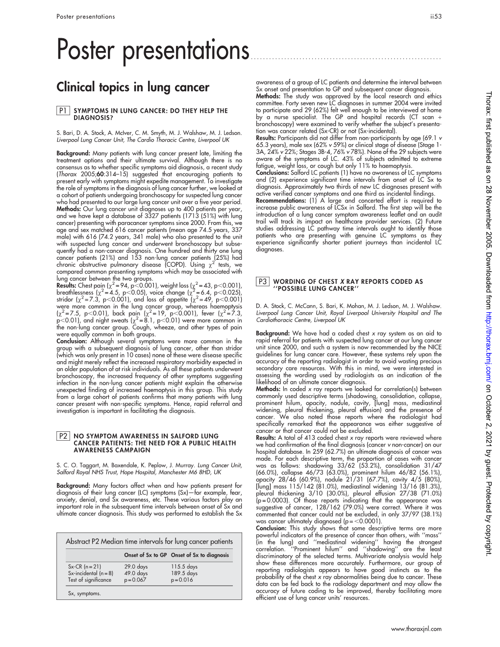 Clinical Topics in Lung Cancer Sx Onset and Presentation to GP and Subsequent Cancer Diagnosis