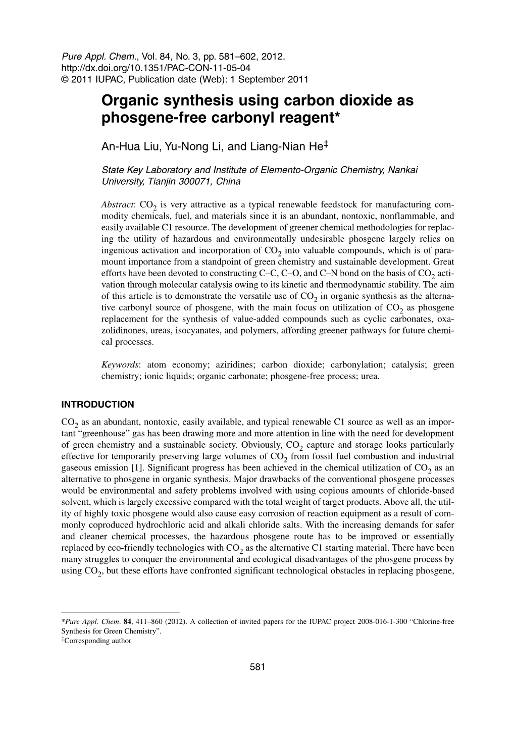 Organic Synthesis Using Carbon Dioxide As Phosgene-Free Carbonyl Reagent*