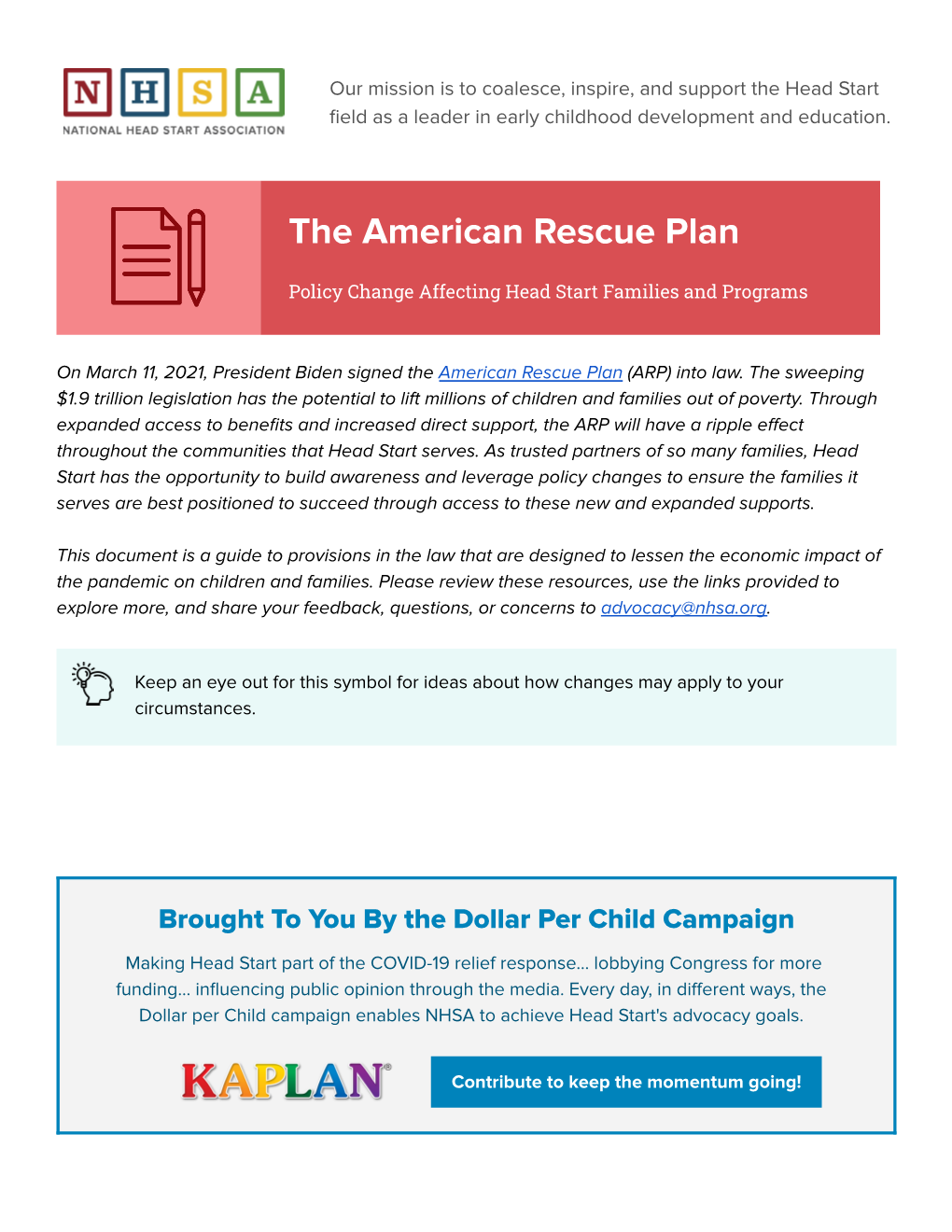 The American Rescue Plan & Head Start