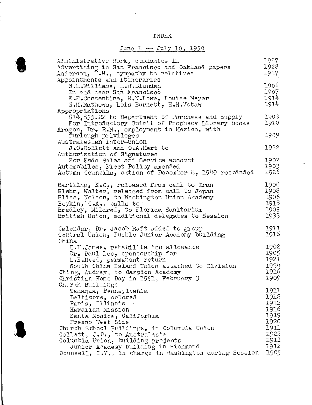 General Conference Committee Minutes for June,July, 1950