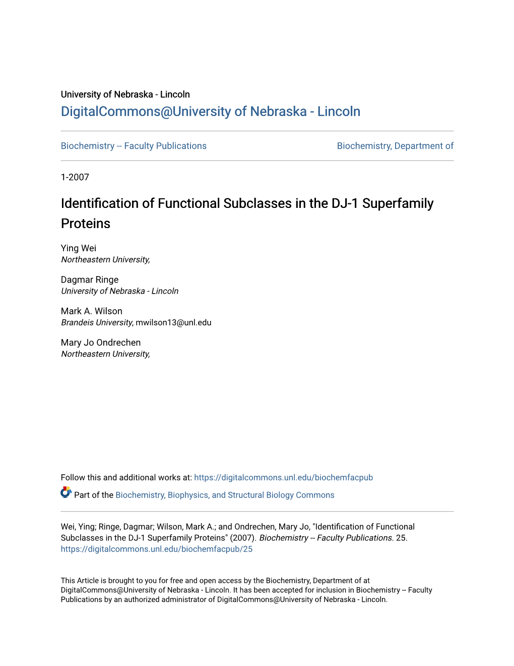 Identification of Functional Subclasses in the DJ-1 Superfamily Proteins