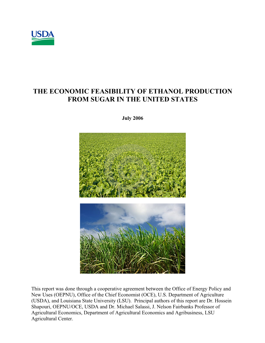 The Economic Feasibility of Ethanol Production from Sugar in the United States