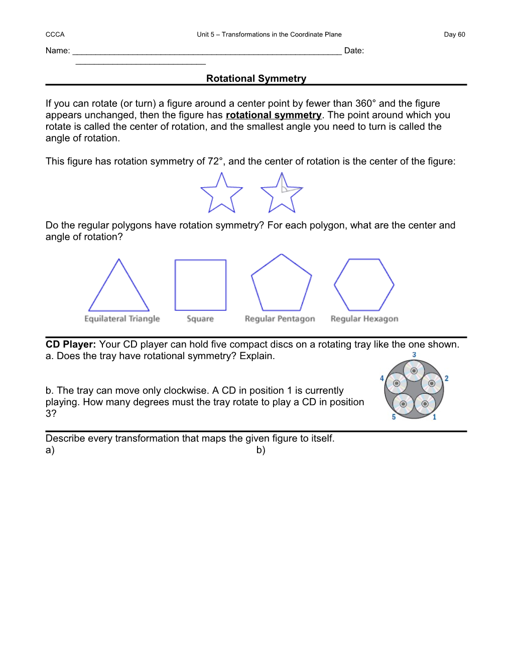 CCCA Unit 5 Transformations in the Coordinate Plane Day 60