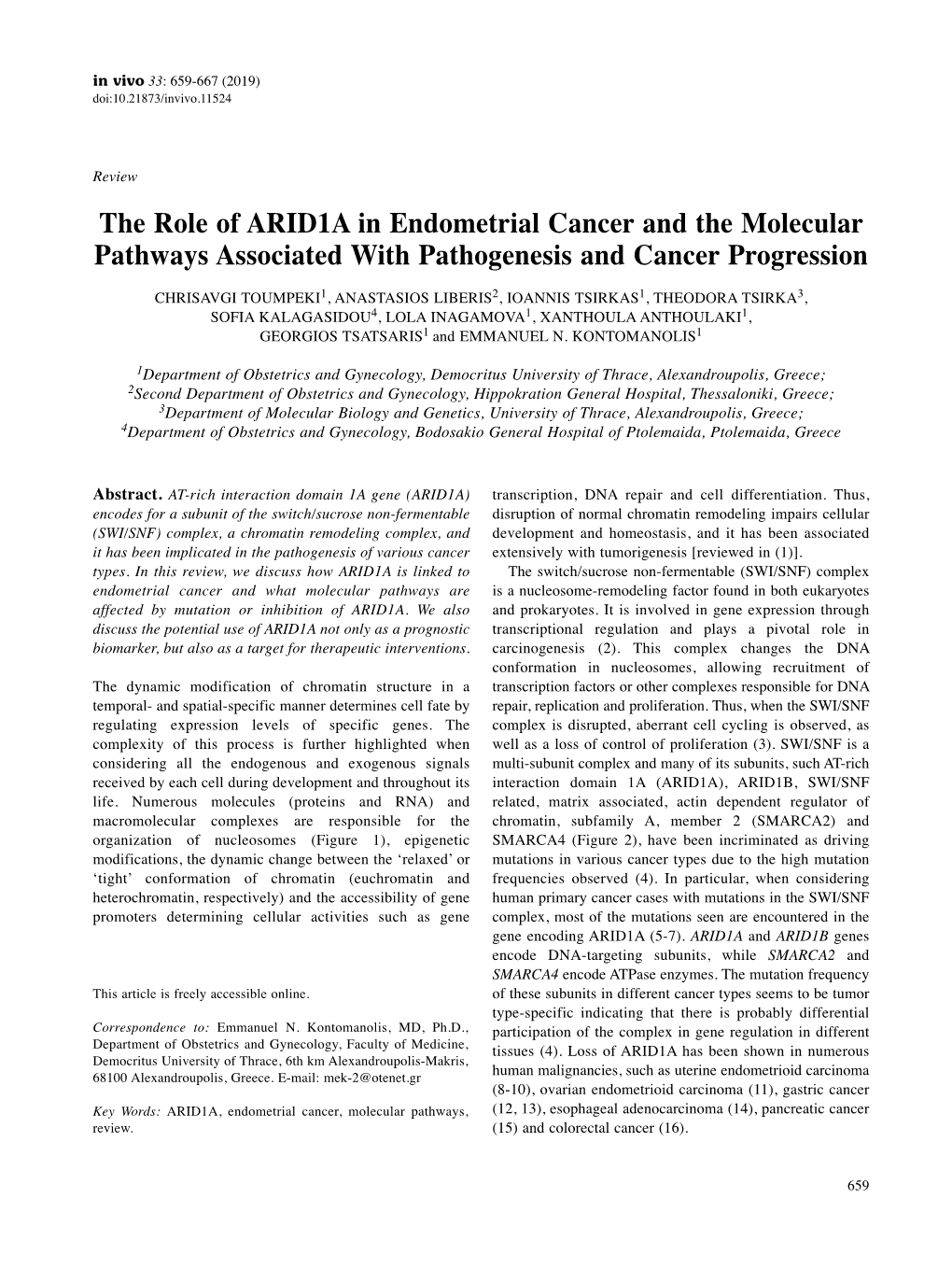 The Role of ARID1A in Endometrial Cancer and the Molecular