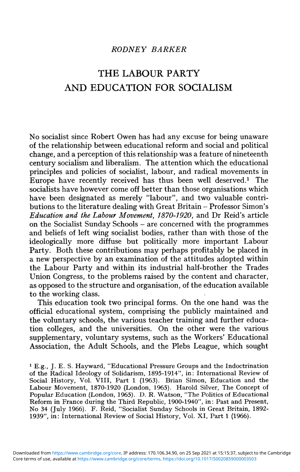 The Labour Party and Education for Socialism