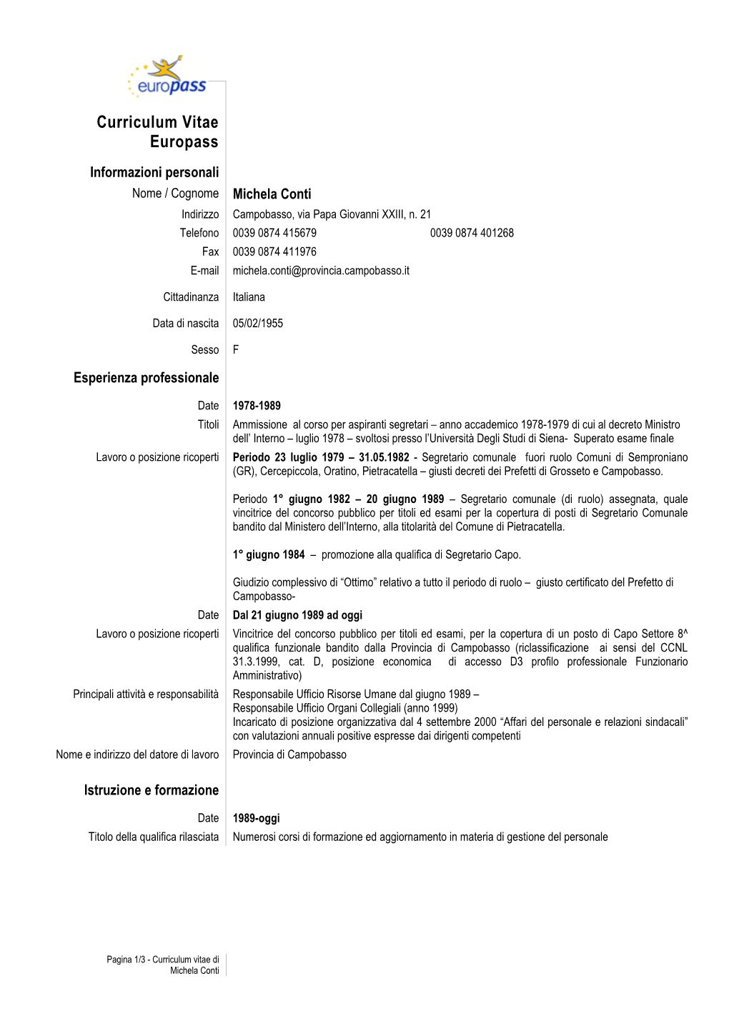 Curriculum Vitae Europass